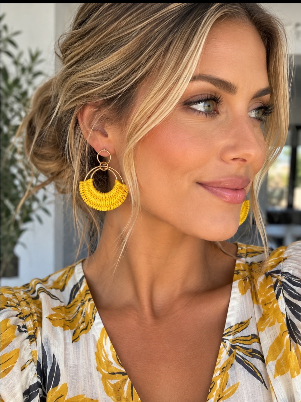 Yellow Thread Wrapped Hoop Earrings